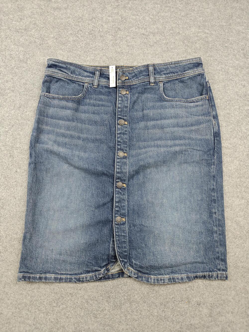 Madewell Skirt Womens 33 Blue Denim Midi Pencil Button Front Stretch Pockets